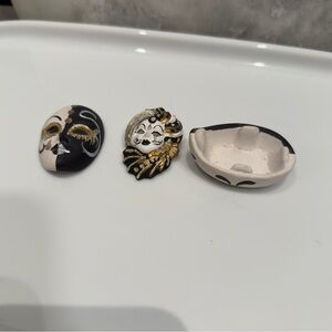Venetian Porcelain 1 Boat, 1 Mask Face, 1 Mask Face Broach